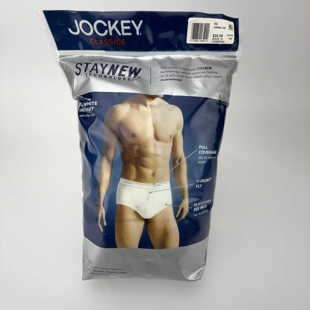 Jockey Classics Mens 4-Pack Full-Rise Briefs White 100%‎ Cotton Size 44 9965/100